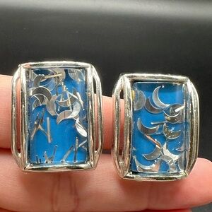 Vintage 1950's Mid Century Confetti Lucite Clip On Earrings